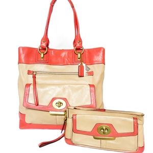 XL COACH Colorblock Satchel & Wallet/Clutch Set